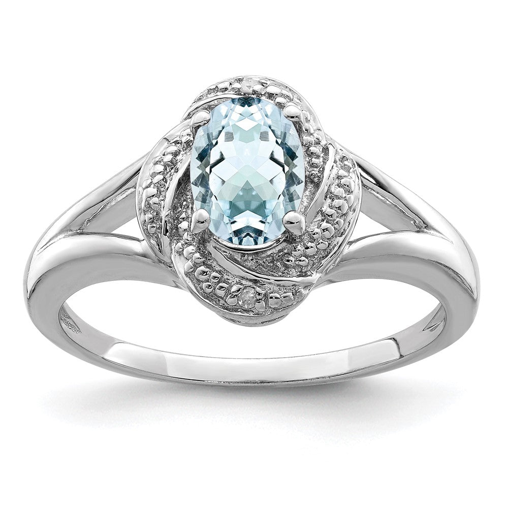 Polished;Sterling silver;Aquamarine;Diamond;Rhodium-plated