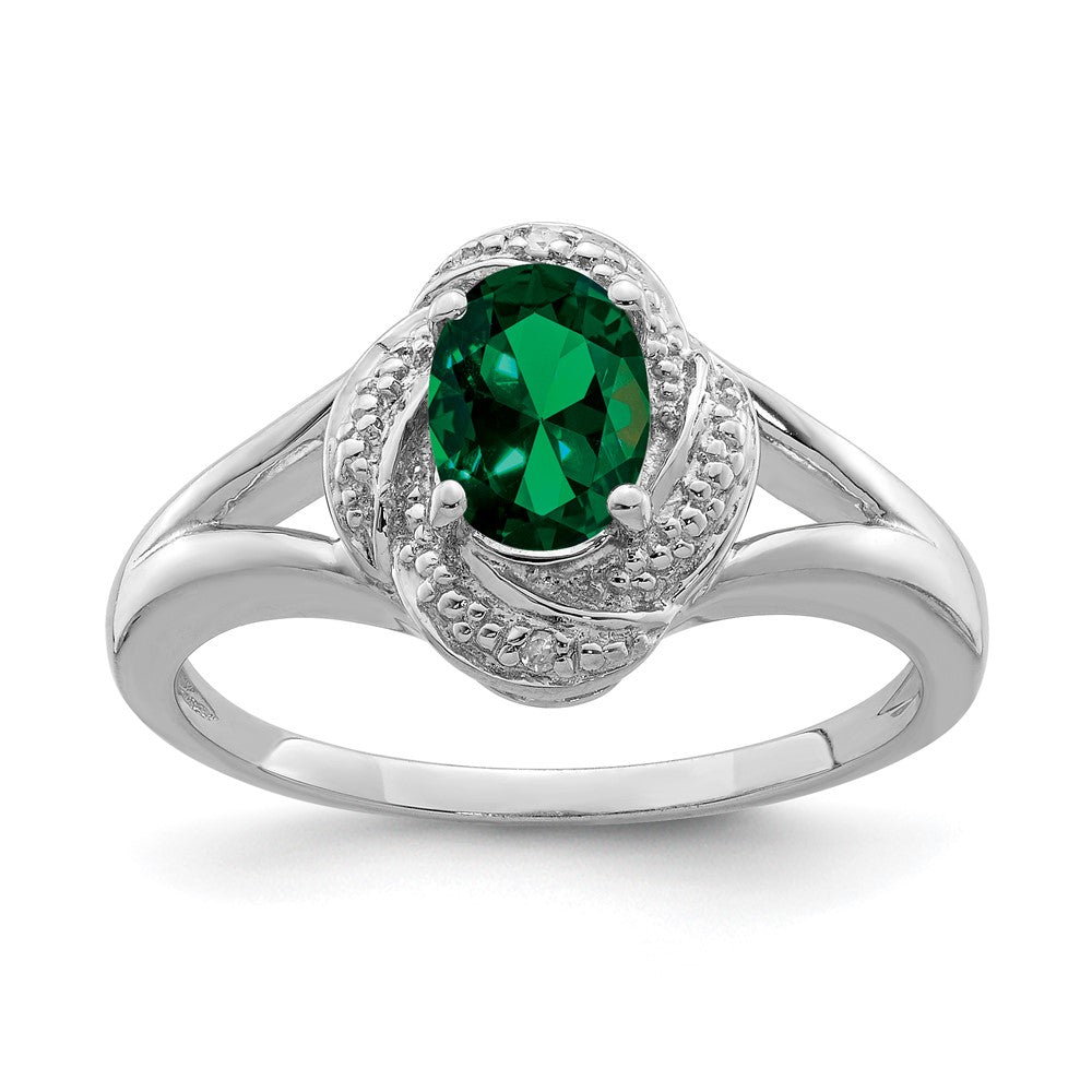 Polished;Sterling silver;Diamond;Rhodium-plated;Created Emerald