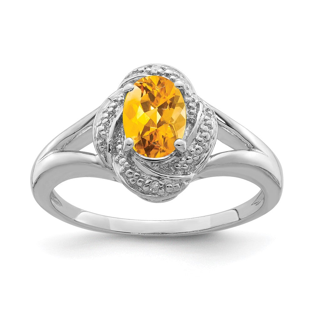 Polished;Sterling silver;Citrine;Diamond;Rhodium-plated