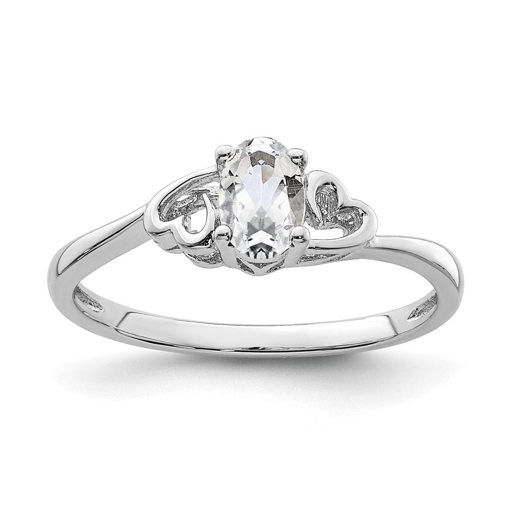Polished;Open back;Sterling silver;Rhodium-plated;White topaz;Heart