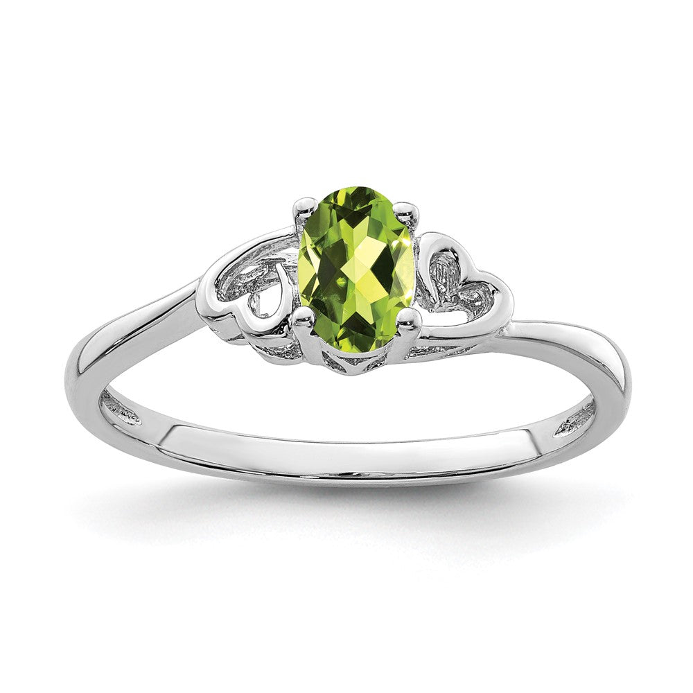 Polished;Open back;Sterling silver;Peridot;Rhodium-plated;Heart