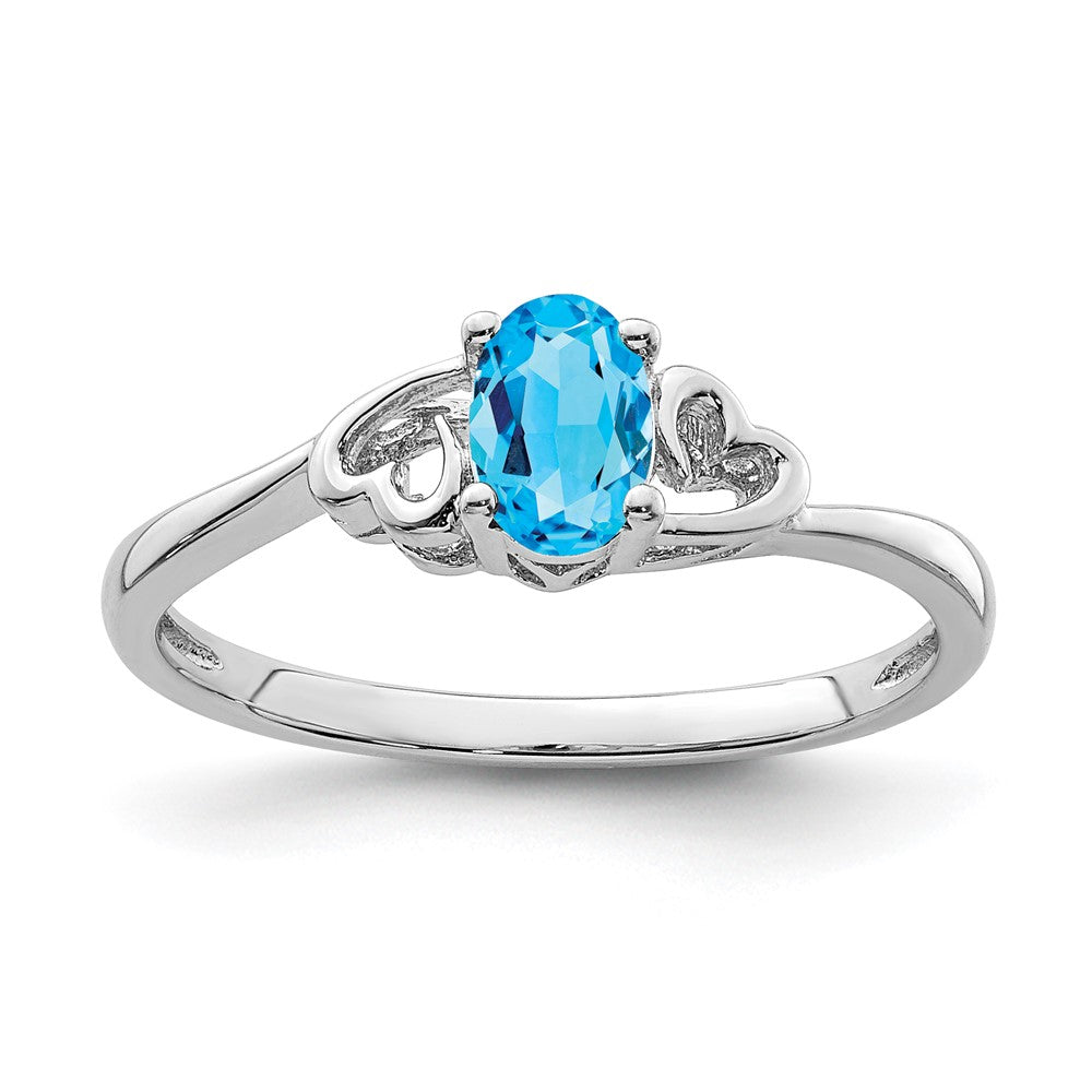 Polished;Open back;Sterling silver;Blue topaz;Rhodium-plated;Heart