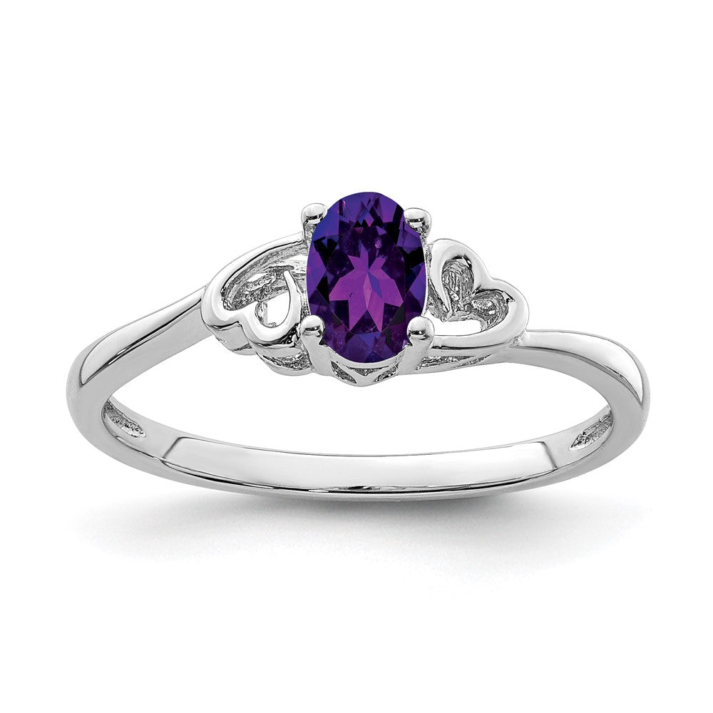 Polished;Open back;Sterling silver;Amethyst;Rhodium-plated;Heart