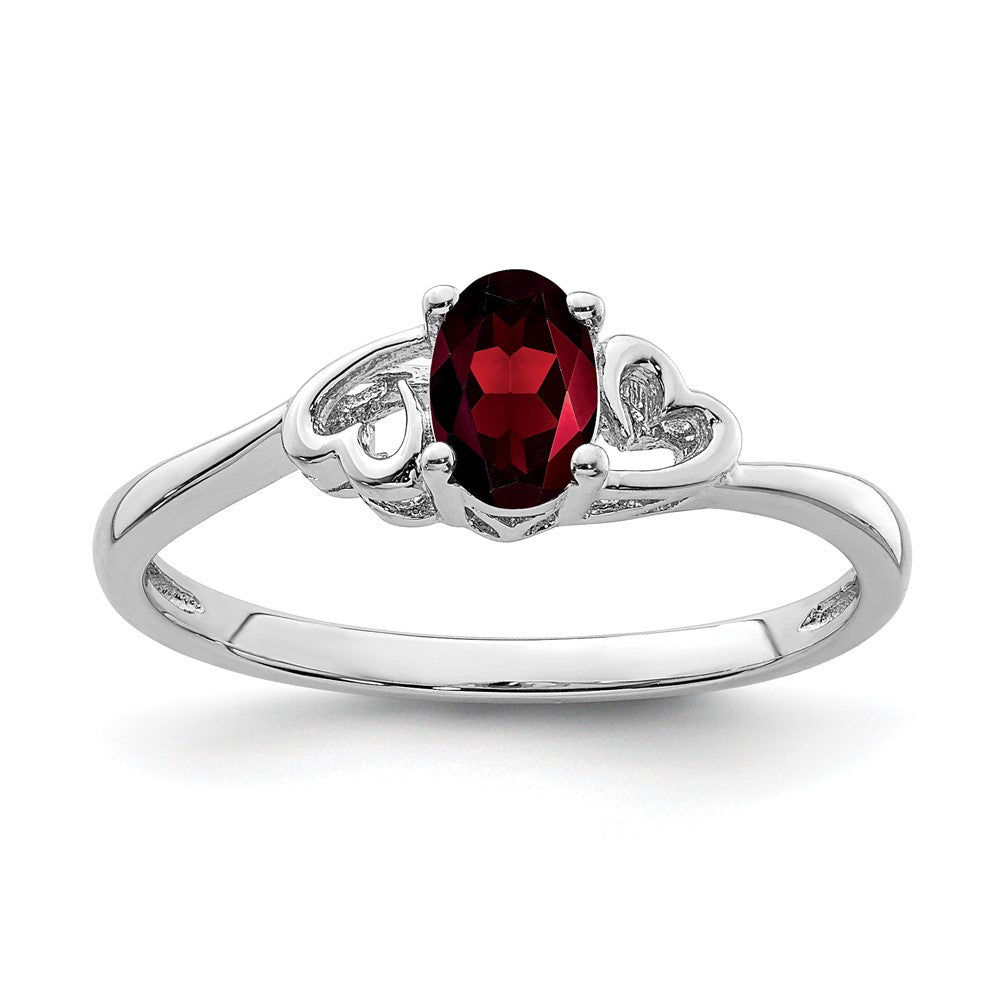 Polished;Open back;Sterling silver;Garnet;Rhodium-plated;Heart