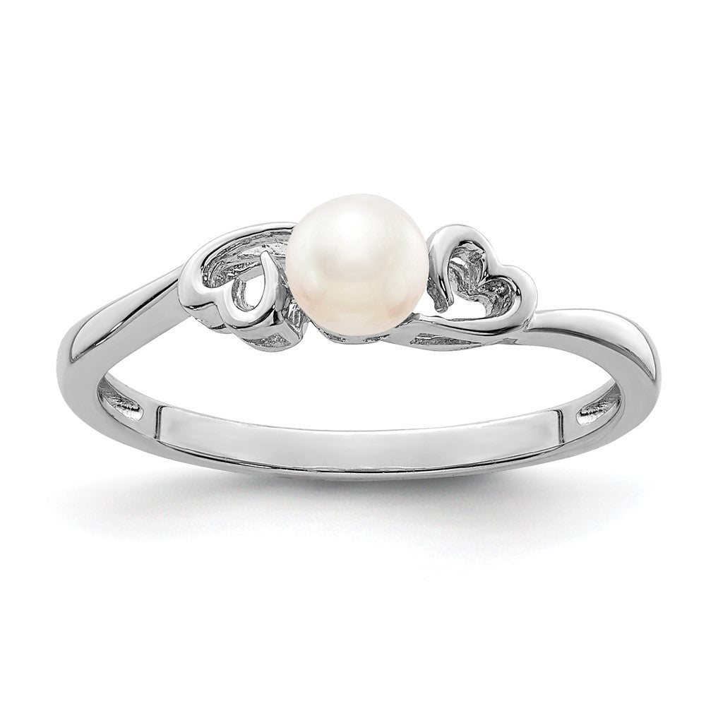 Polished;Open back;Sterling silver;Freshwater cultured pearl;Rhodium-plated;Heart