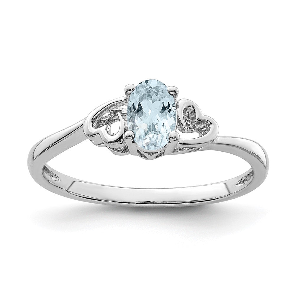 Polished;Open back;Sterling silver;Aquamarine;Rhodium-plated;Heart