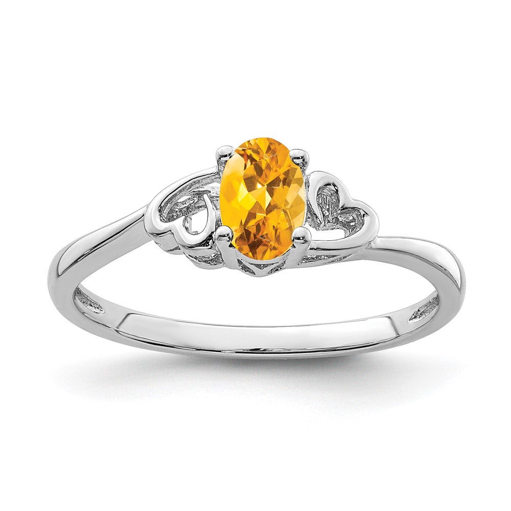 Polished;Open back;Sterling silver;Citrine;Rhodium-plated;Heart