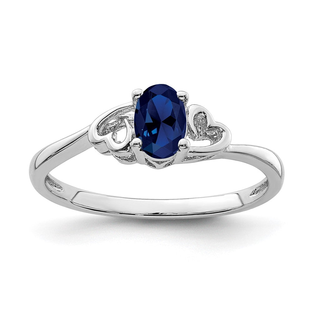 Polished;Open back;Sterling silver;Rhodium-plated;Heart;Created Sapphire