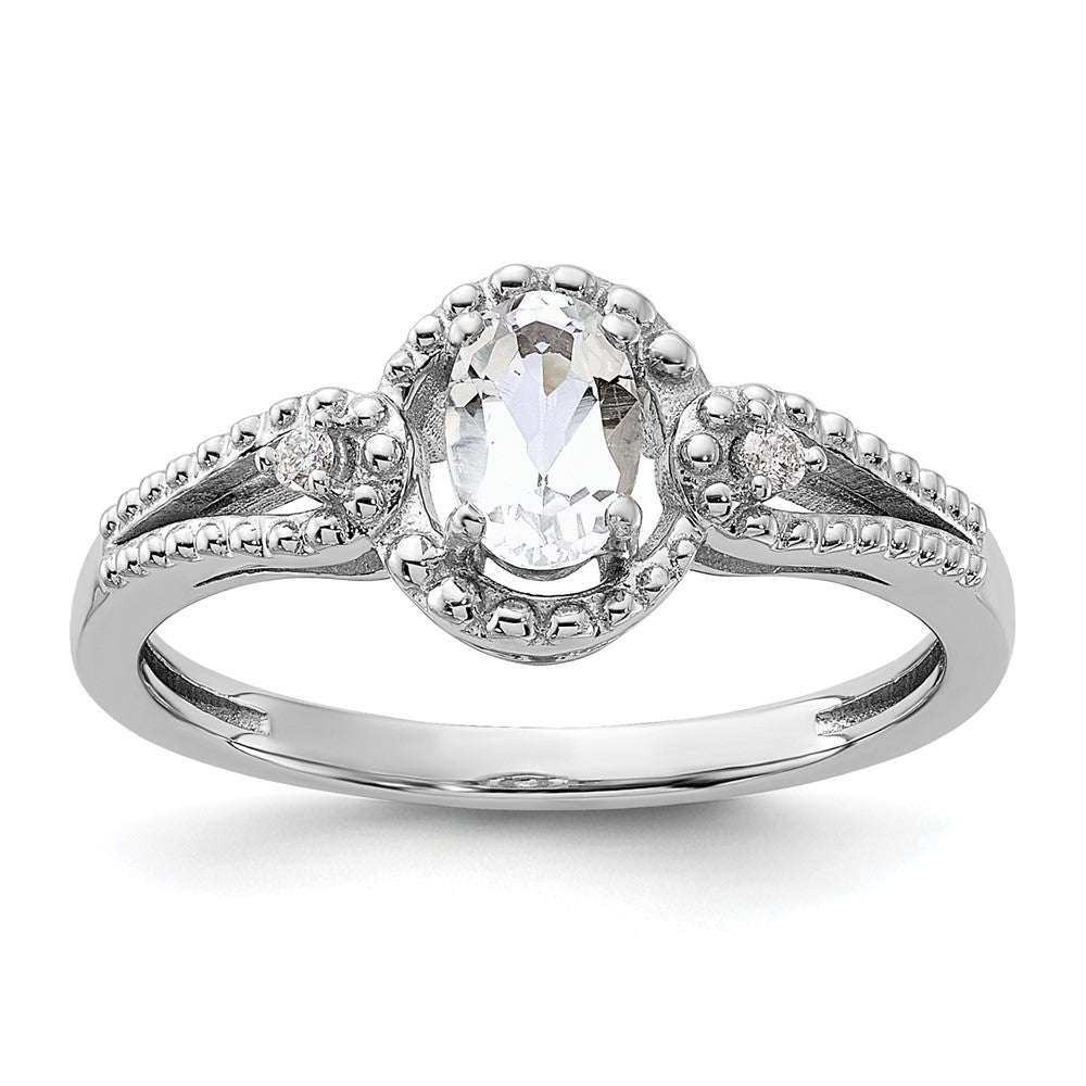 Polished;Open back;Sterling silver;Diamond;Rhodium-plated;White topaz
