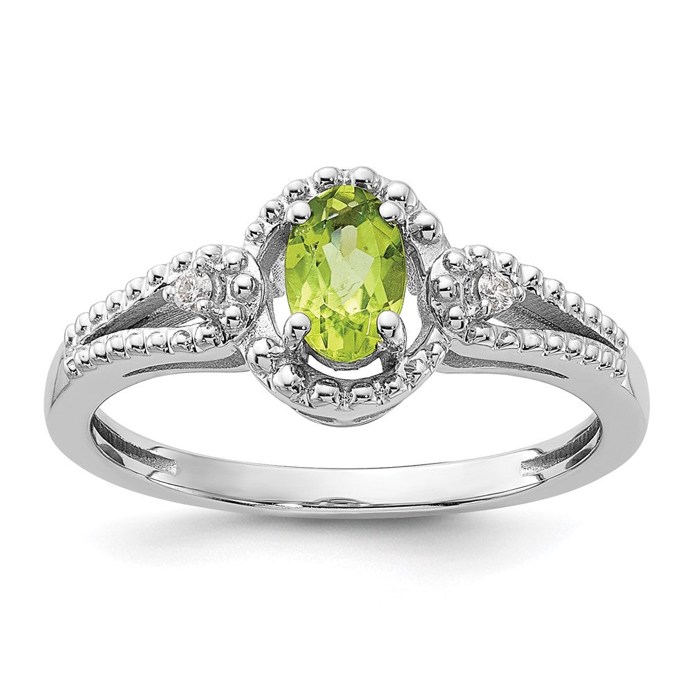 Polished;Open back;Sterling silver;Diamond;Peridot;Rhodium-plated