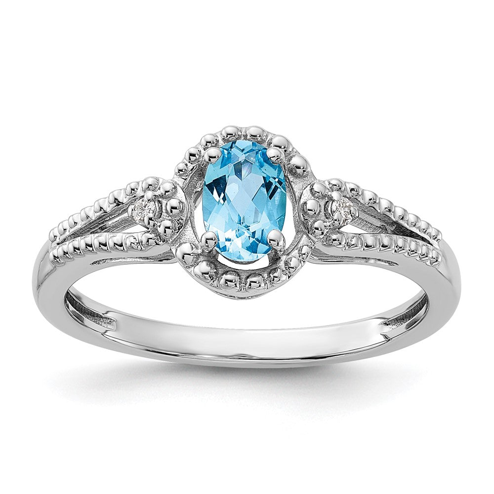 Polished;Open back;Sterling silver;Blue topaz;Diamond;Rhodium-plated