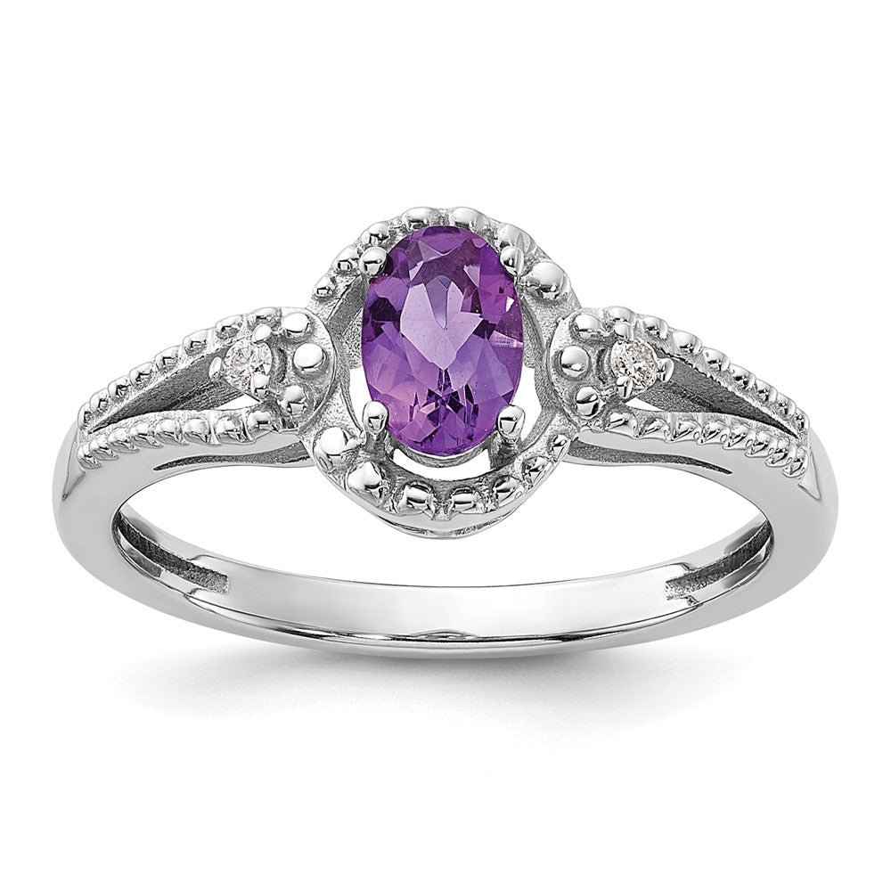Polished;Open back;Sterling silver;Amethyst;Diamond;Rhodium-plated