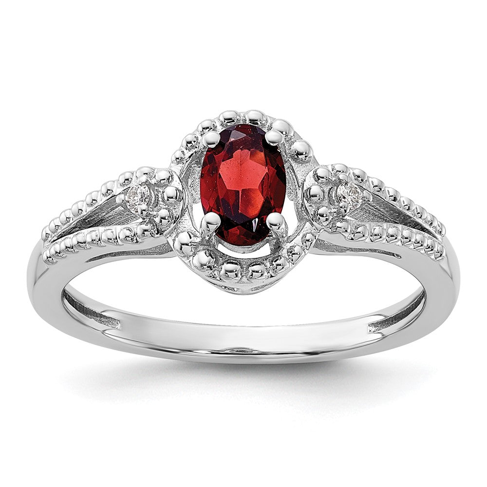 Polished;Open back;Sterling silver;Diamond;Garnet;Rhodium-plated