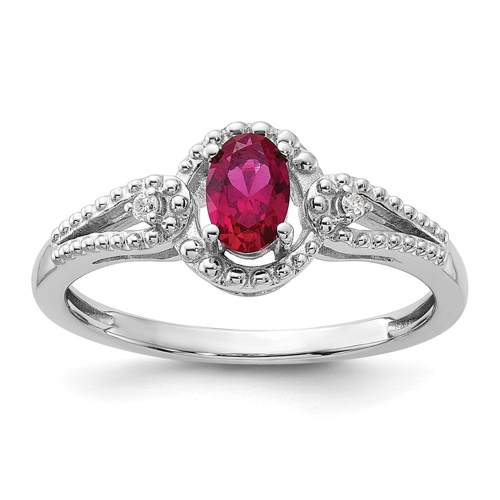 Polished;Open back;Sterling silver;Diamond;Rhodium-plated;Created Ruby