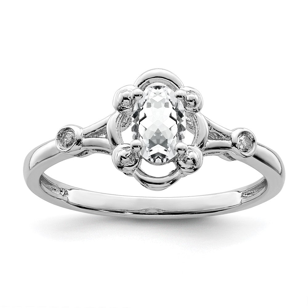 Polished;Open back;Sterling silver;Diamond;Rhodium-plated;White topaz