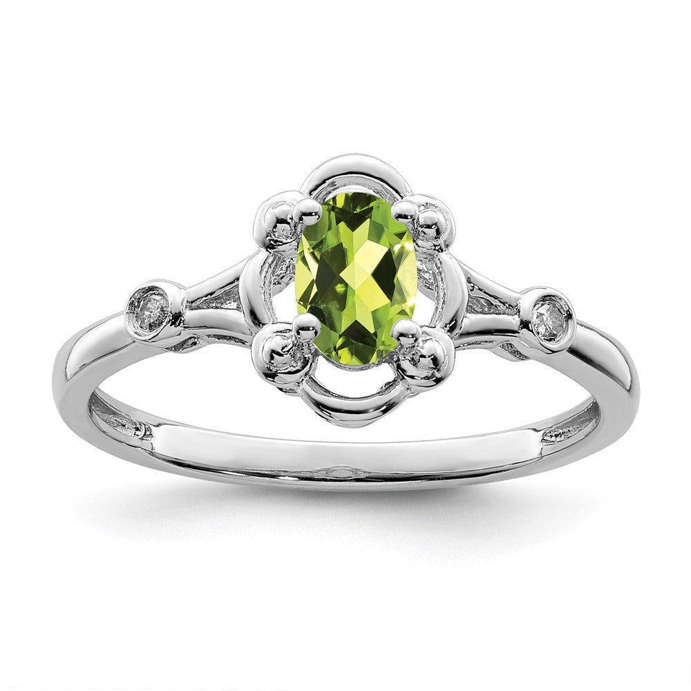 Polished;Open back;Sterling silver;Diamond;Peridot;Rhodium-plated