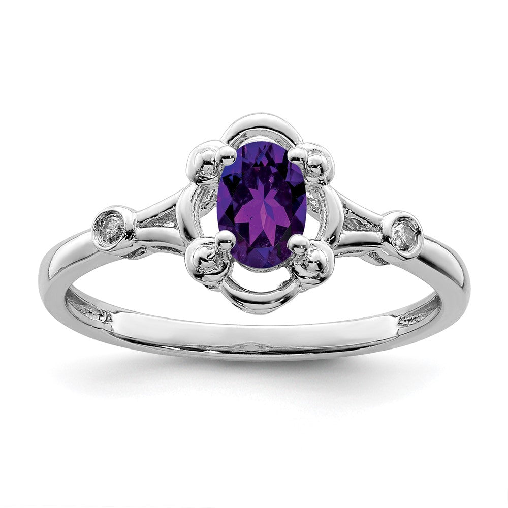 Polished;Open back;Sterling silver;Amethyst;Diamond;Rhodium-plated