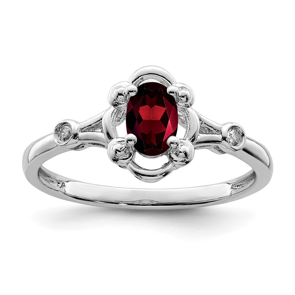 Polished;Open back;Sterling silver;Diamond;Garnet;Rhodium-plated