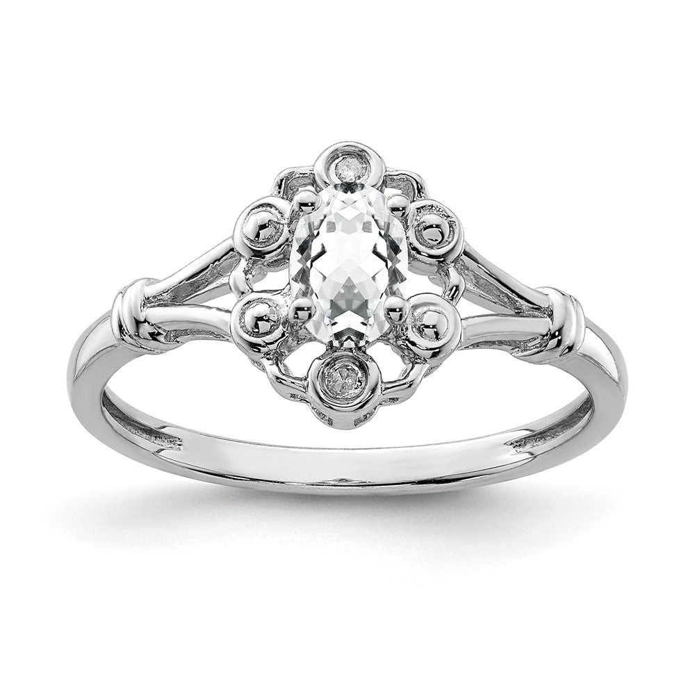 Polished;Open back;Sterling silver;Diamond;Rhodium-plated;White topaz