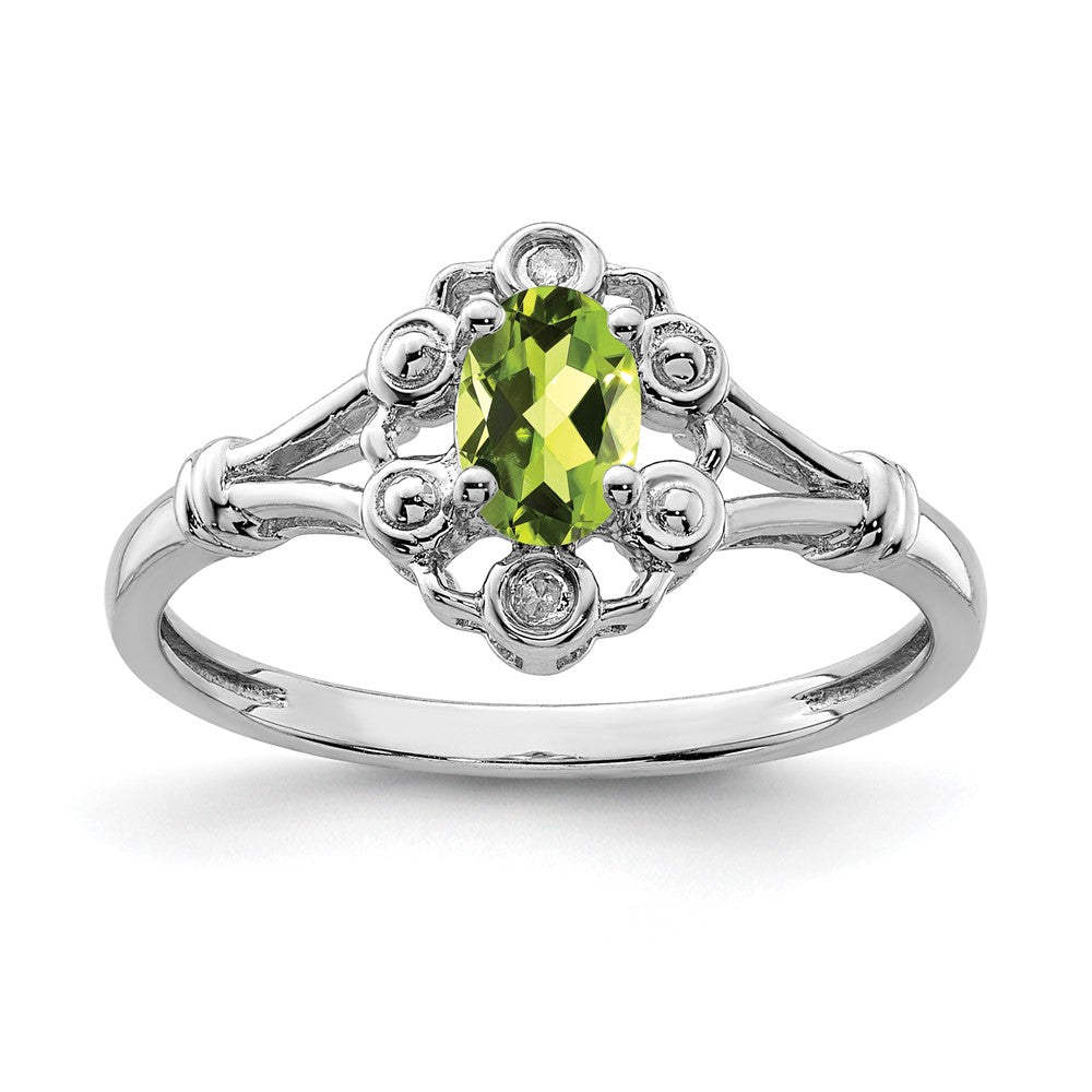 Polished;Open back;Sterling silver;Diamond;Peridot;Rhodium-plated