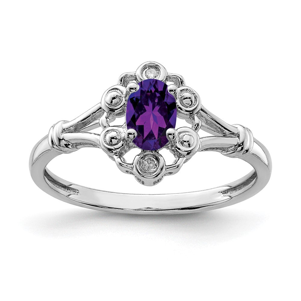 Polished;Open back;Sterling silver;Amethyst;Diamond;Rhodium-plated