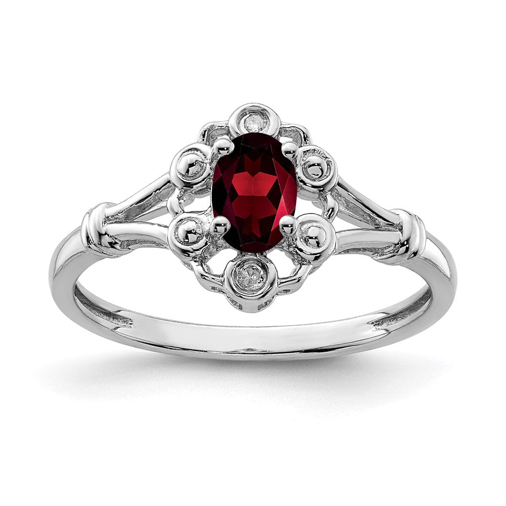 Polished;Open back;Sterling silver;Diamond;Garnet;Rhodium-plated