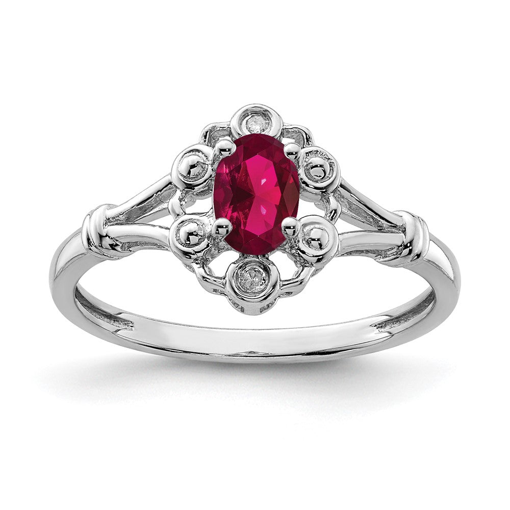 Polished;Open back;Sterling silver;Diamond;Rhodium-plated;Created Ruby