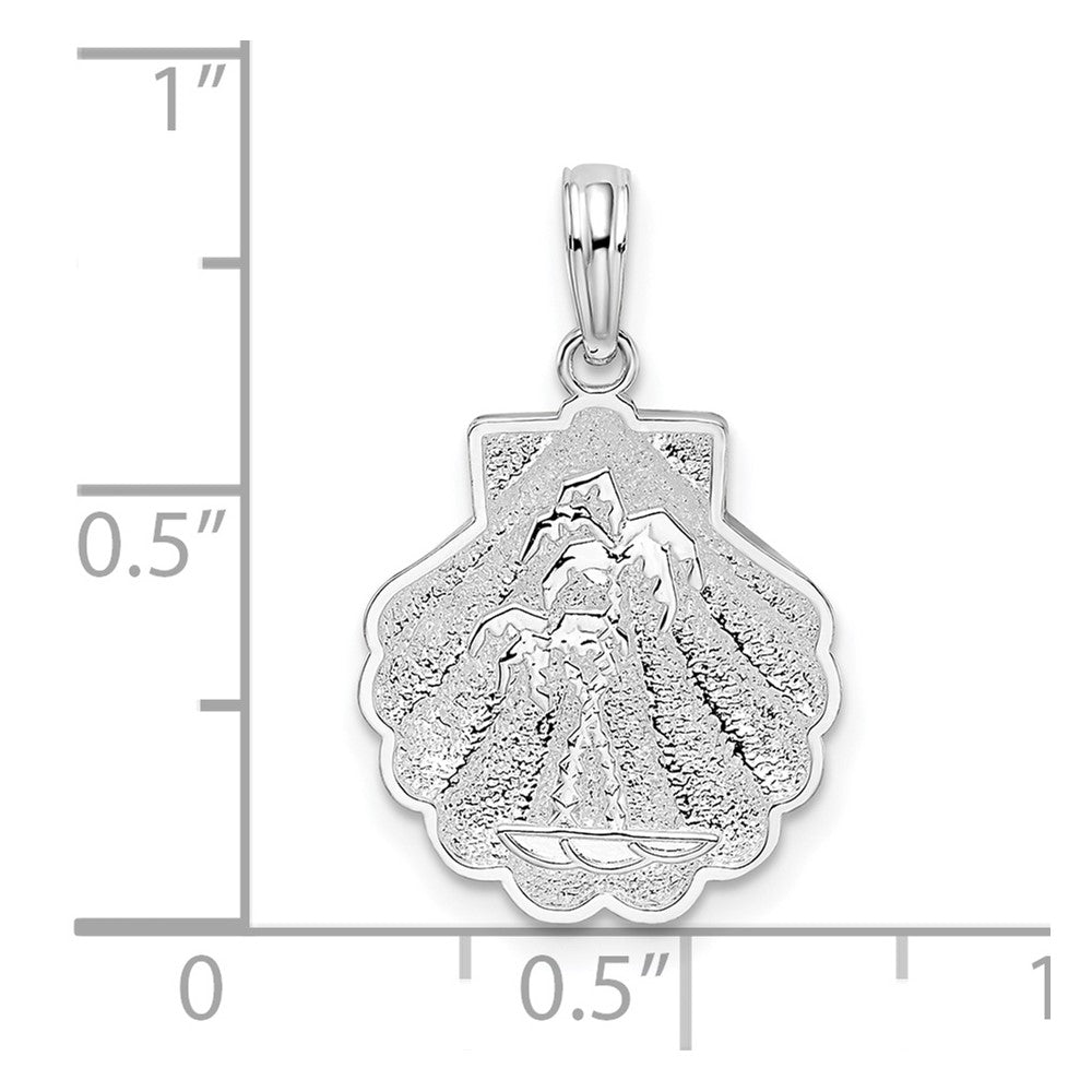 De-Ani Sterling Silver Rhodium-Plated Polished and Textured Shell / Palm Trees Pendant