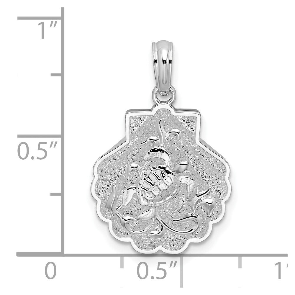 De-Ani Sterling Silver Rhodium-Plated Polished and Textured Shell / Sea Turtles Pendant