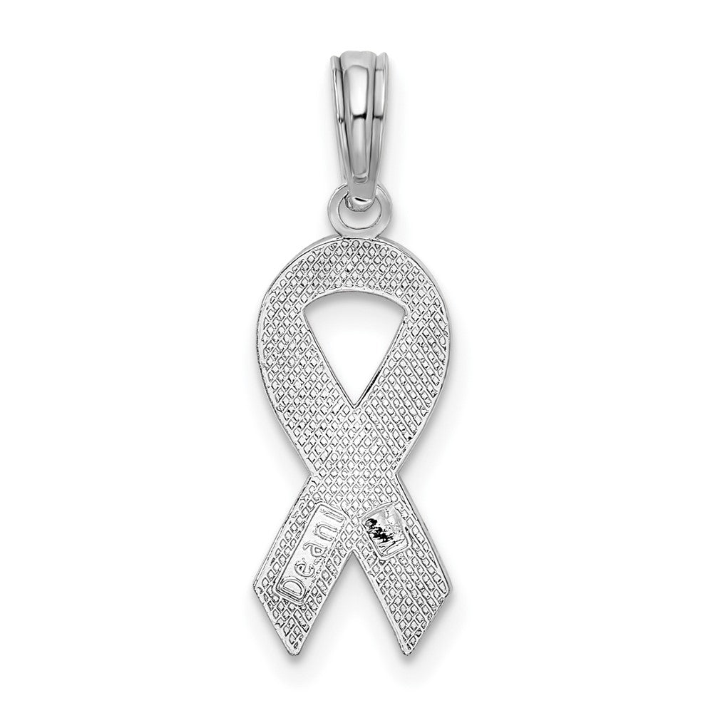 De-Ani Sterling Silver Rhodium-Plated Polished Enameled Pink Ribbon Pendant