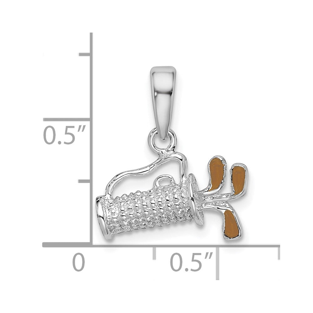 De-Ani Sterling Silver Rhodium-Plated Polished 3D Enameled Golf Bag Pendant