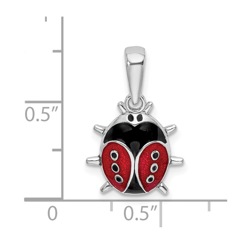 De-Ani Sterling Silver Rhodium-Plated Polished 3D Enameled Ladybug Pendant