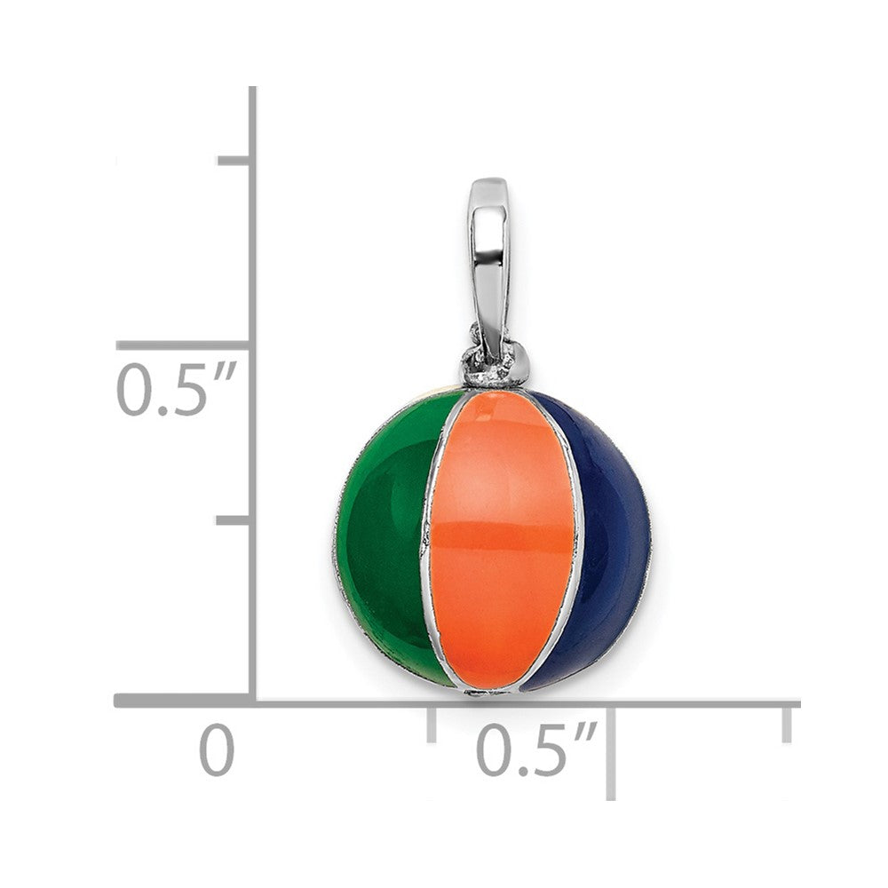 De-Ani Sterling Silver Rhodium-Plated Polished 3D Enameled Beach Ball Pendant