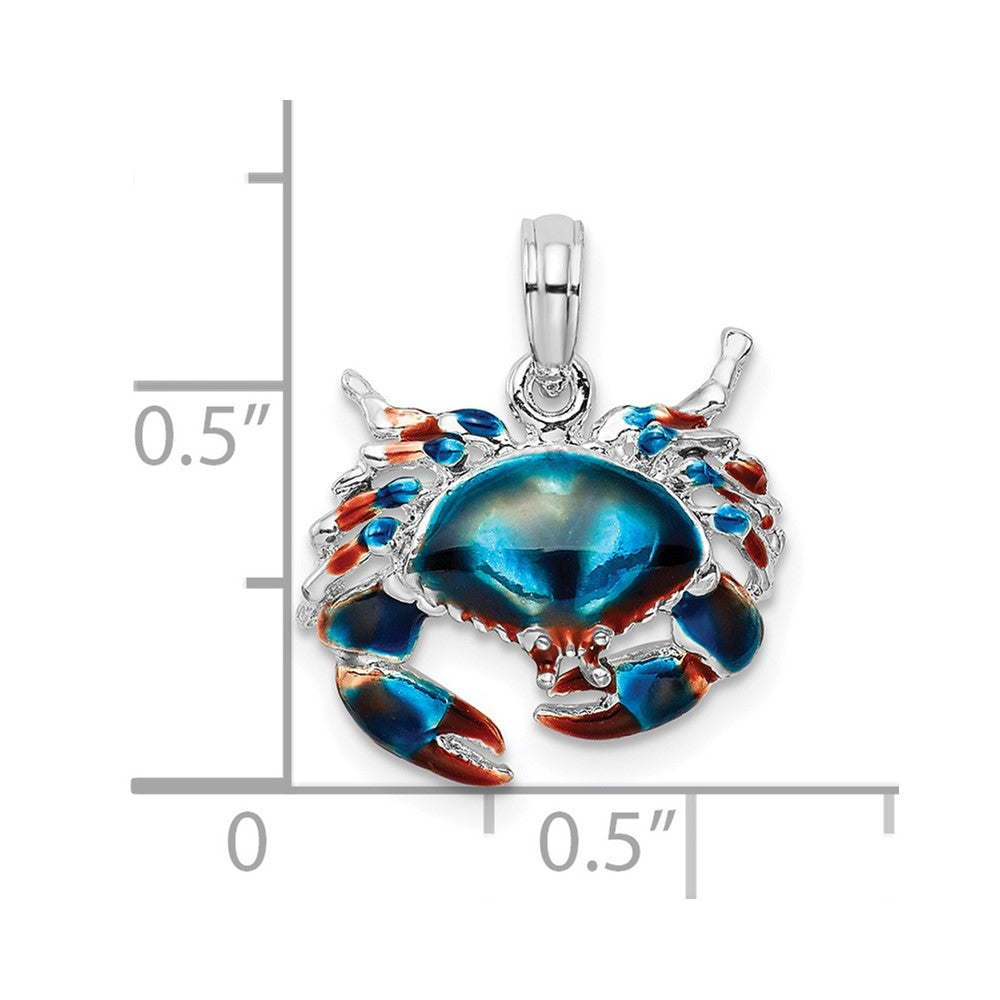 De-Ani Sterling Silver Rhodium-Plated Polished Enameled Blue Stone Crab Pendant