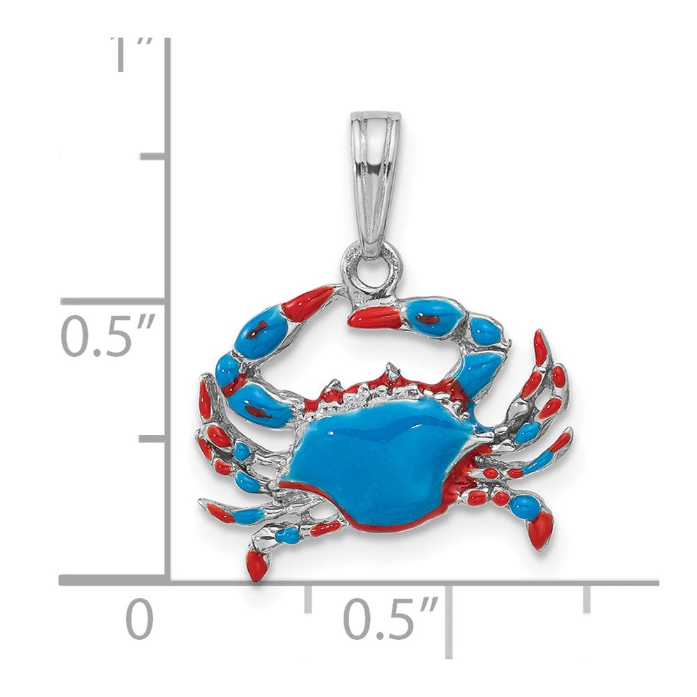 De-Ani Sterling Silver Rhodium-Plated Polished Enameled Blue Crab Pendant