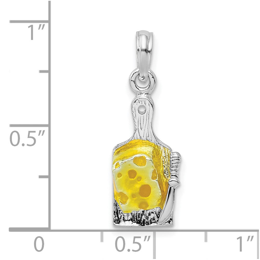 De-Ani Sterling Silver Rhodium-Plated Enameled Cheese Board with Knife Pendant
