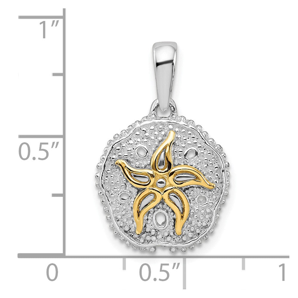 De-Ani Sterling Silver Rhodium-Plated Large Sand Dollar with 14k Starfish Pendant