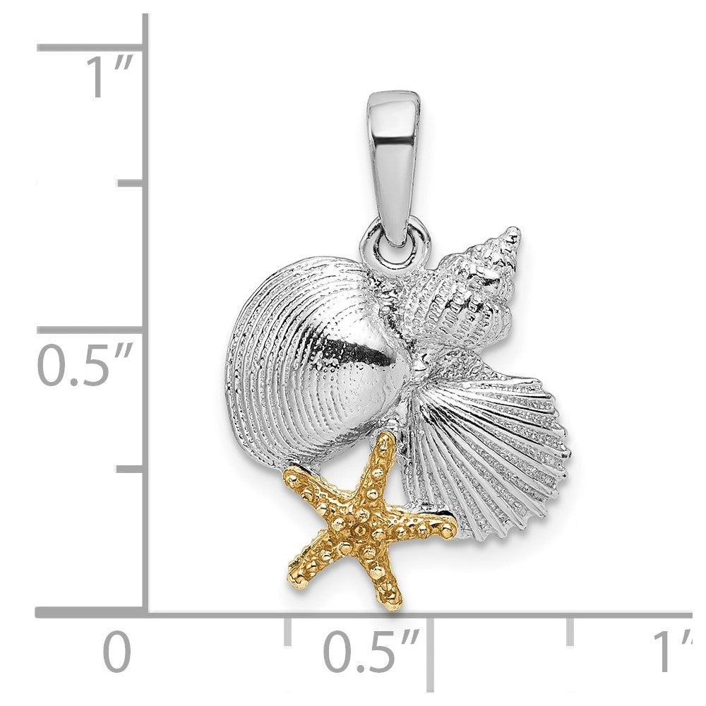 De-Ani Sterling Silver Rhodium-Plated Polished Shells with 14k Starfish Pendant