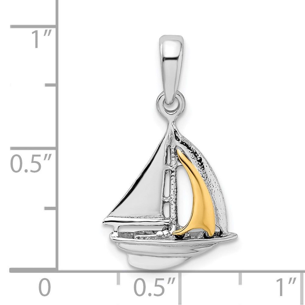 De-Ani Sterling Silver Rhodium-Plated Polished 3D Sailboat with 14k Sail Pendant