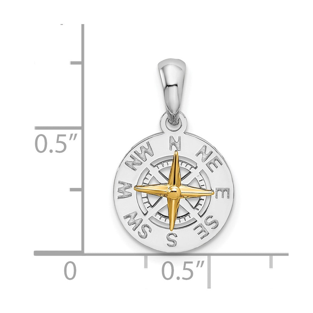 De-Ani Sterling Silver Rhodium-Plated Polished Mini Compass with 14k Needle Pendant