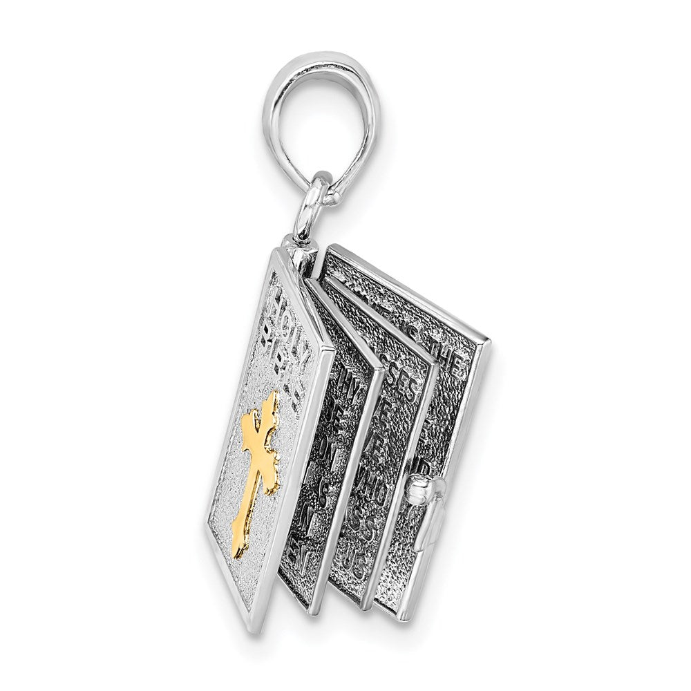 De-Ani Sterling Silver Rhodium-Plated Polished 3D Lords Prayer Holy Bible Pendant