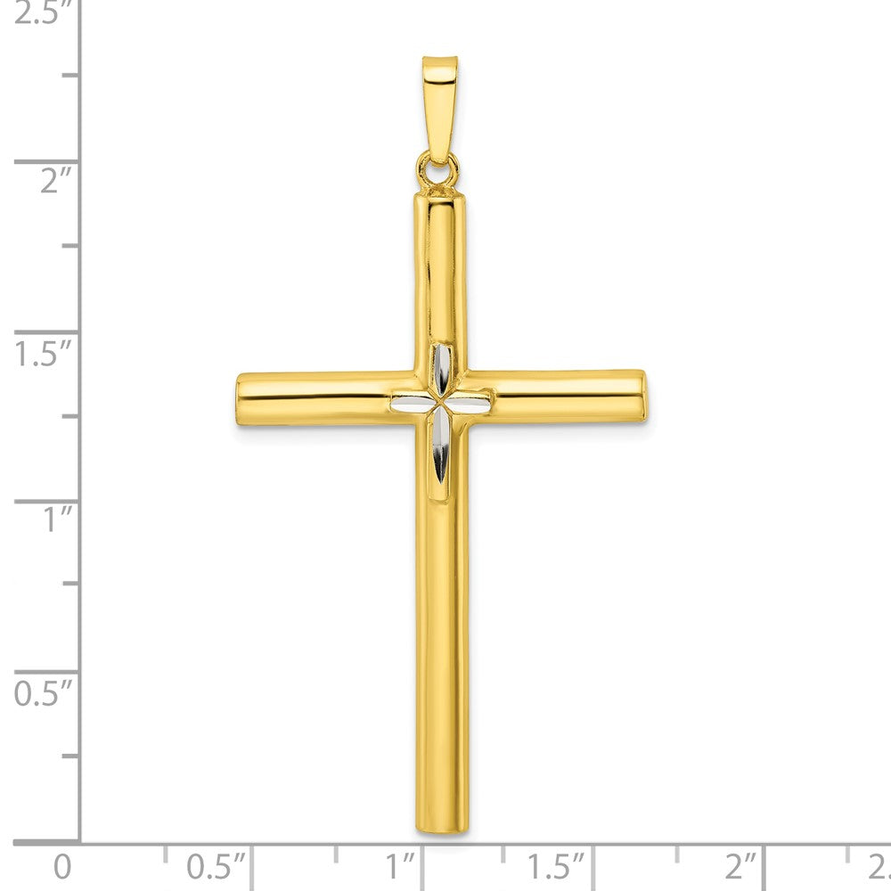 Sterling Silver Gold-tone w/Diamond-cut Center Hollow Cross Pendant