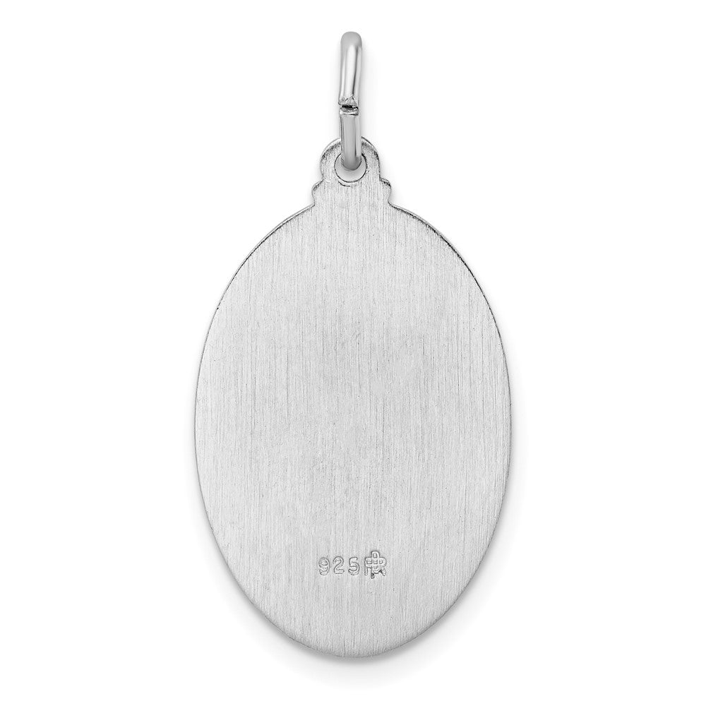 Sterling Silver Rhodium-plated Polished Solid Oval St Jude Pendant