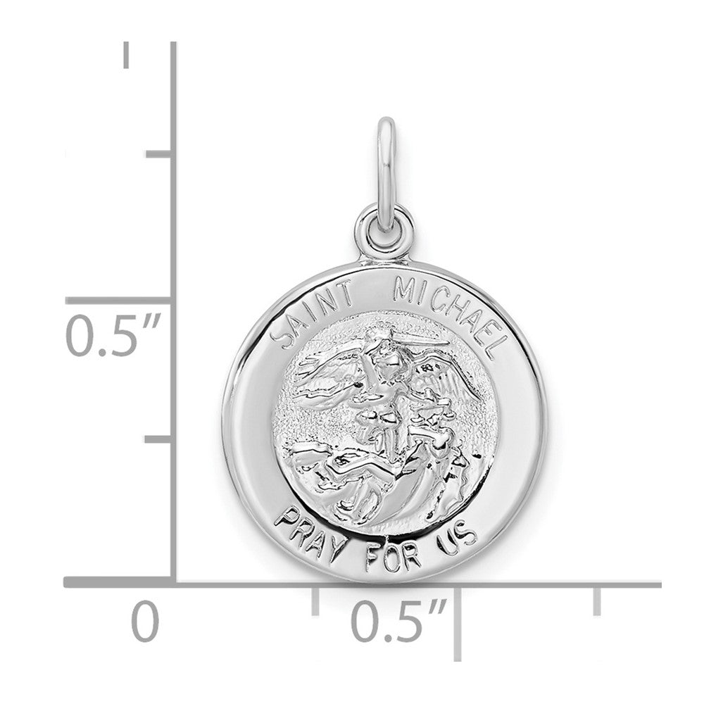 Sterling Silver Rhodium-plated Polished Solid Saint Michael Pendant