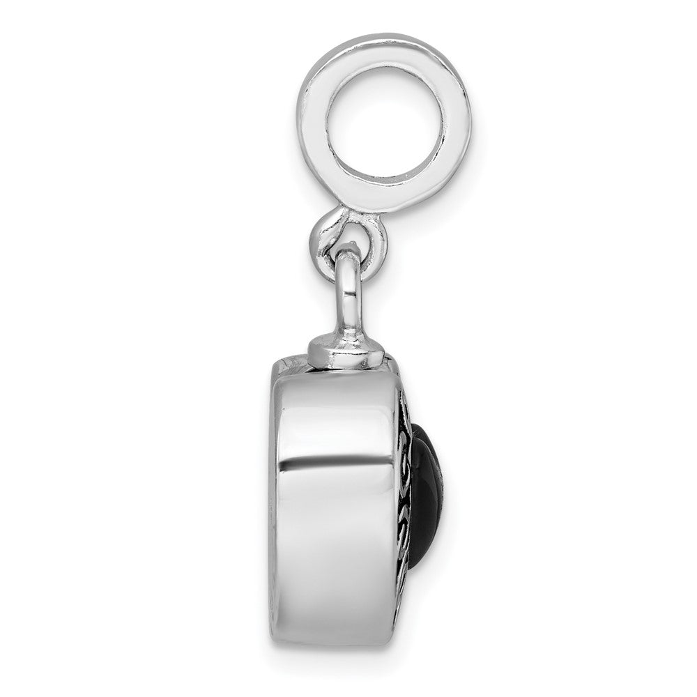 Sterling Silver Rhodium-plated Onyx Enameled Heart Ash Holder Bead/Pendant