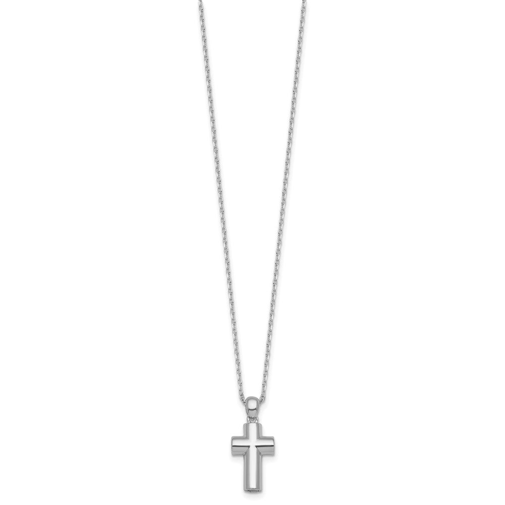 Sterling Silver Rhodium-plated Polished 18 inch Cross Ash Holder Necklace