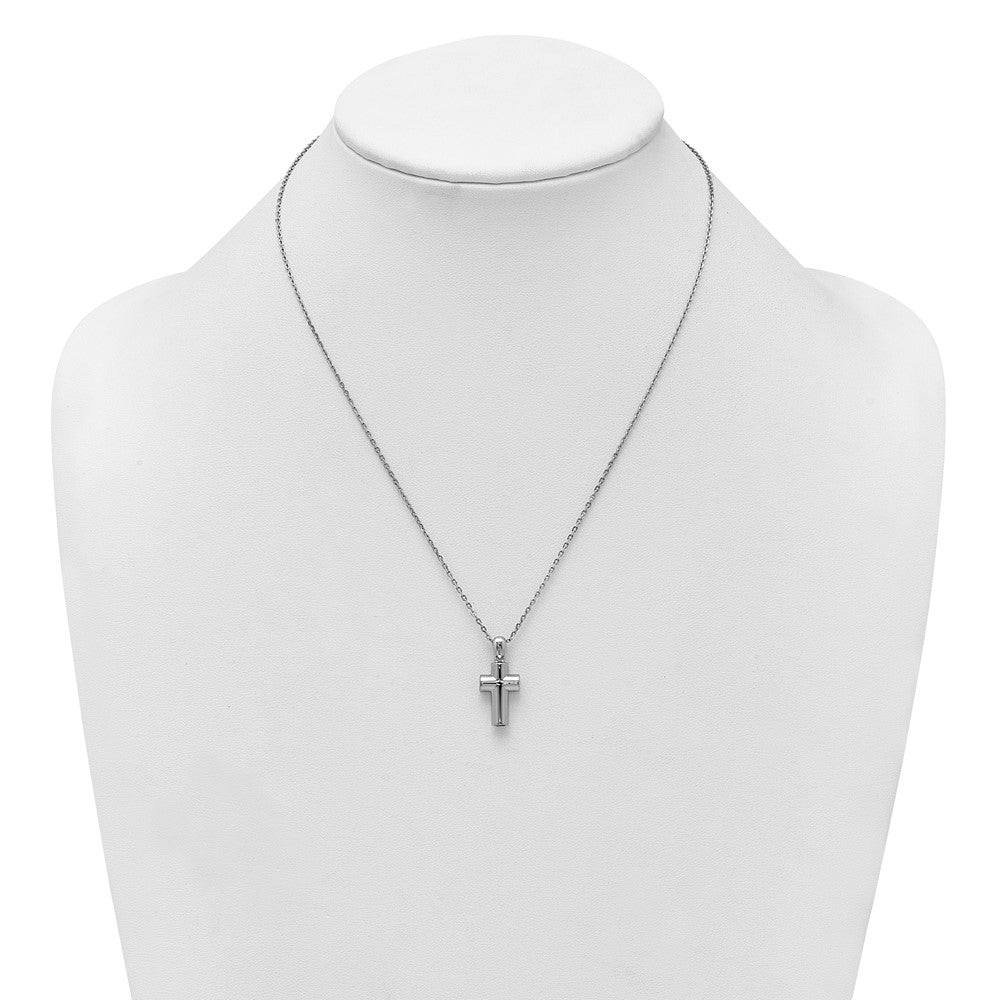 Sterling Silver Rhodium-plated Polished 18 inch Cross Ash Holder Necklace