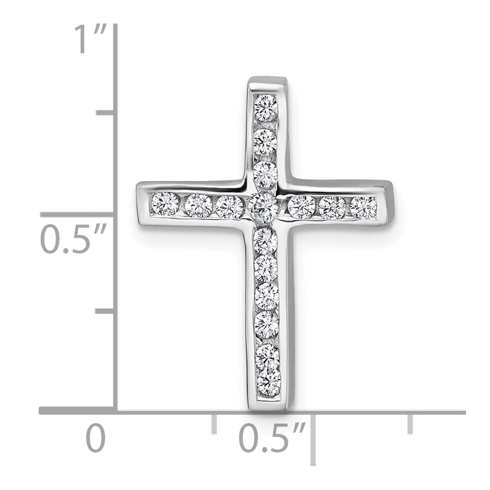 Sterling Silver Rhodium-plated Polished CZ Latin Cross Chain Slide Pendant