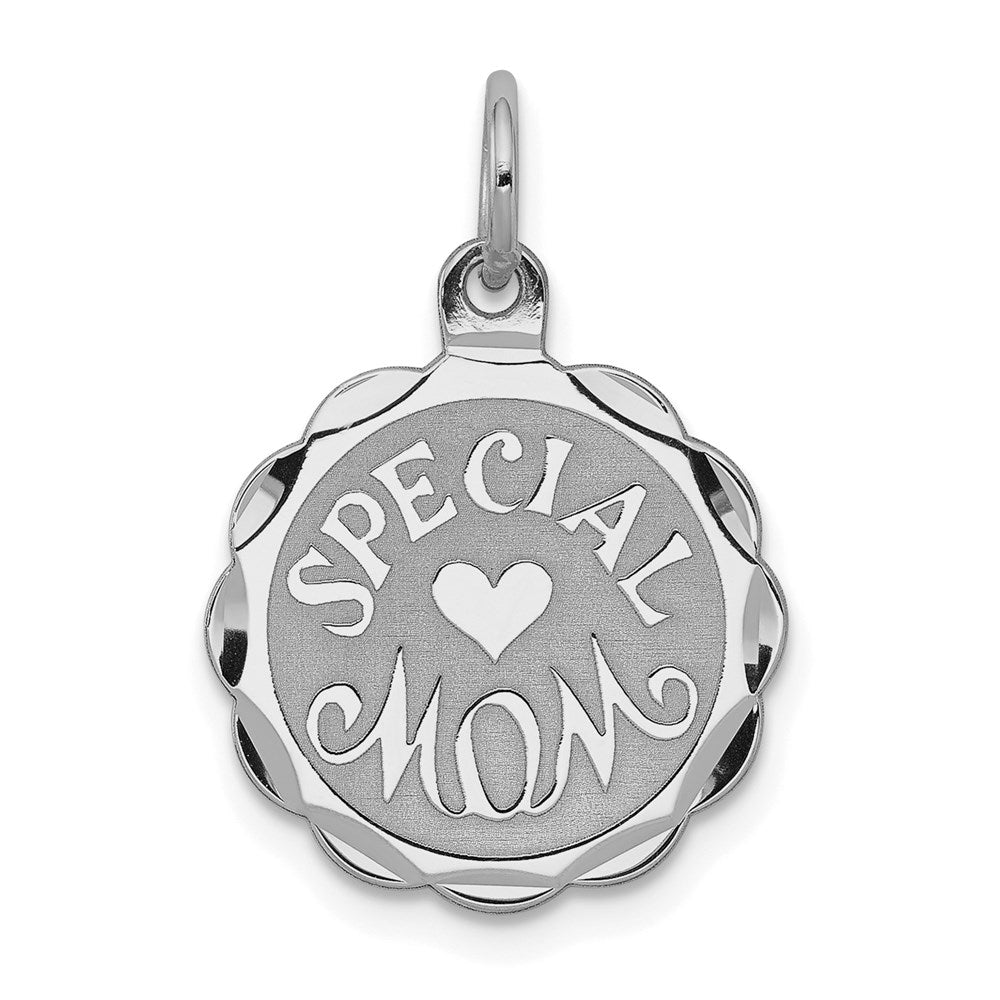 Solid;Die struck;Engravable;Polished back;Sterling silver;Round;Faceted;Brocaded disc;Flat;Fits up to 3mm