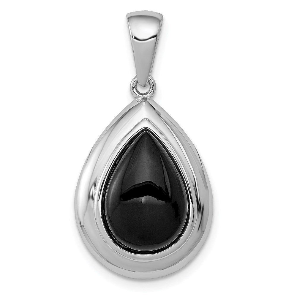 Solid;Casted;Polished;Sterling silver;Onyx;Rhodium-plated